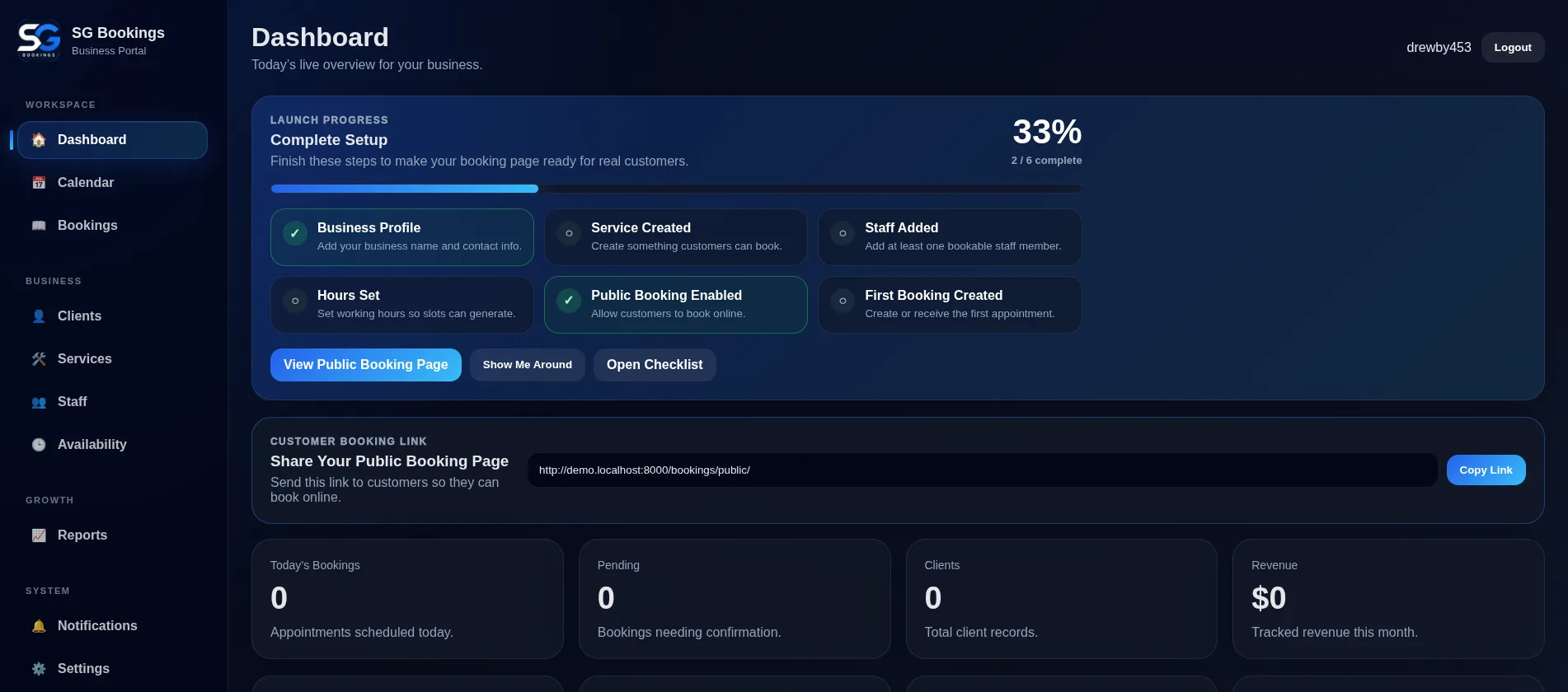 SafeGuard Bookings dashboard
